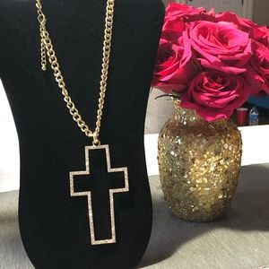 Gold & rhinestone cross necklace